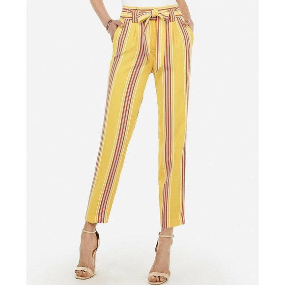 Express Pants - Express Yellow Stripe High Rise Tie Waist Pants